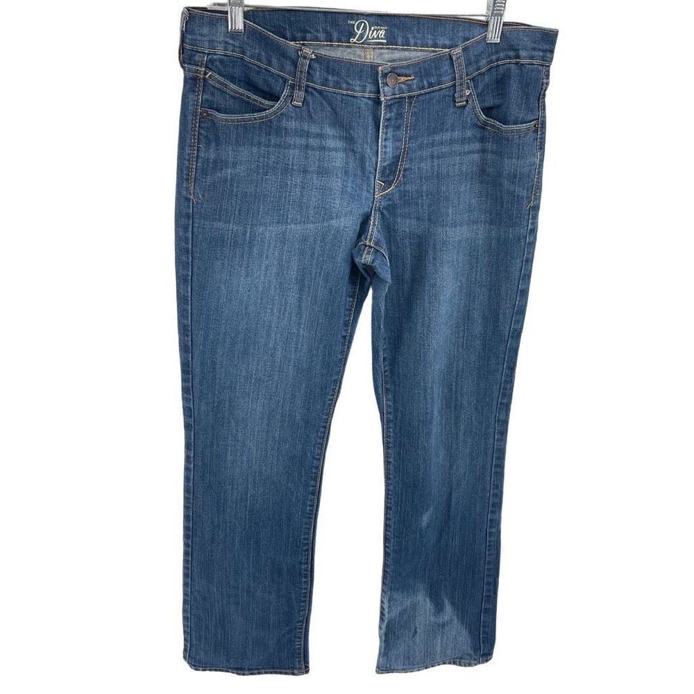 Old Navy Womens Diva Jeans Straight Leg Denim Stretch Medium Wash Blue 12 Long